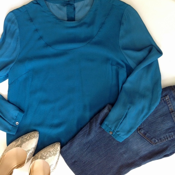 J. Crew | Silk Back Button up TEAL Tonal Blouse - Picture 8 of 8